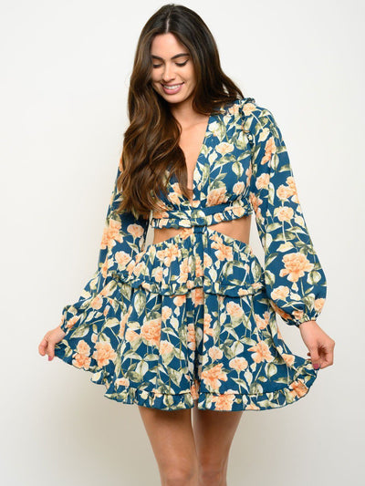 WOMEN'S VINTAGE ROSE LACE UP ROMPER