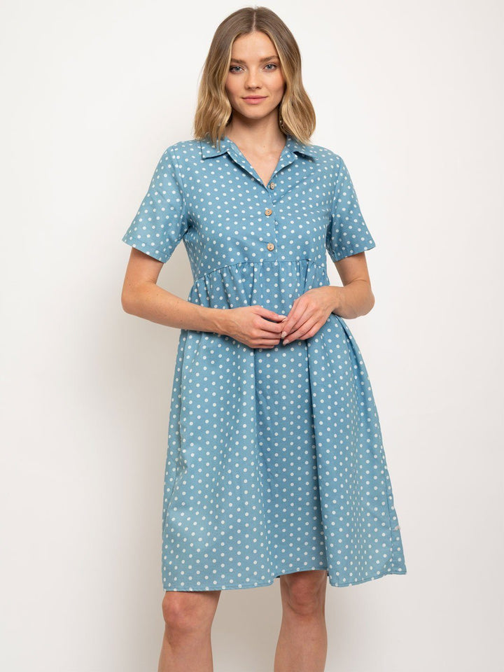 WOMEN'S POLKA DOTS SIDE POCKETS MIDI DRESS