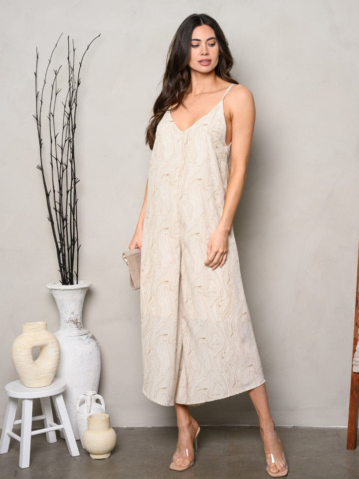 WOMEN'S SLEEVELESS V-NECK PRINTED JUMPSUIT