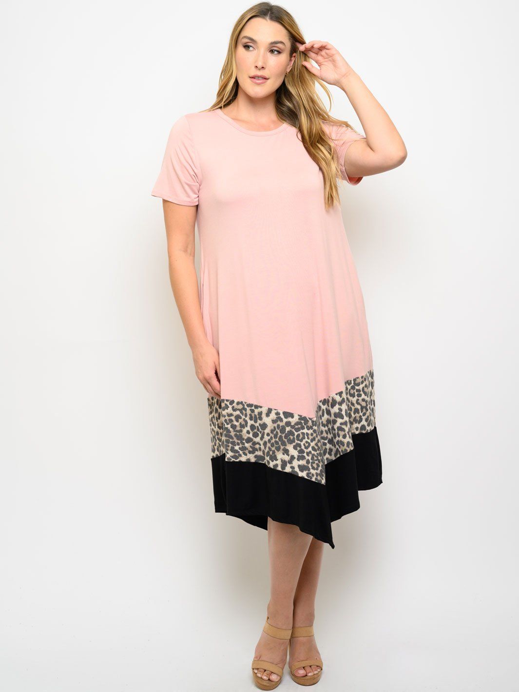 PLUS SIZE COLOR BLOCK WITH POCKETS MIDI DRESS