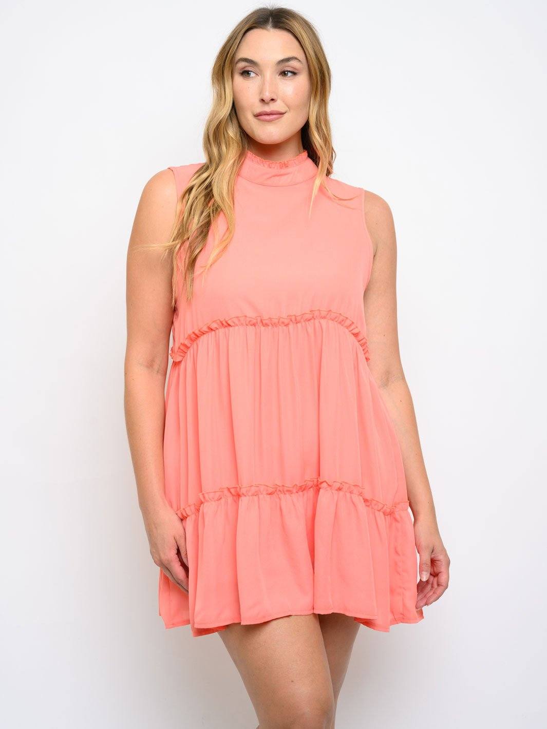 PLUS SIZE RUFFLE DETAIL TUNIC MINI DRESS