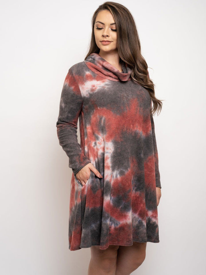 PLUS SIZE TURTLE NECK LONG SLEEVE MINI DRESS