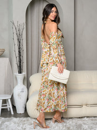 WOMEN'S COLD SHOULDER HALTER NECK FLORAL MAXI DRESS