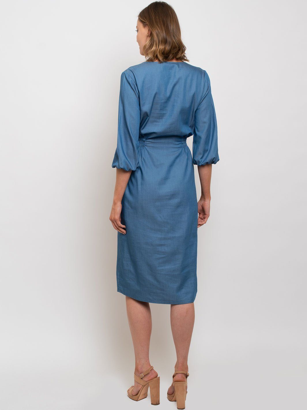 WOMEN'S DENIM V-NECK MIDI DRESS