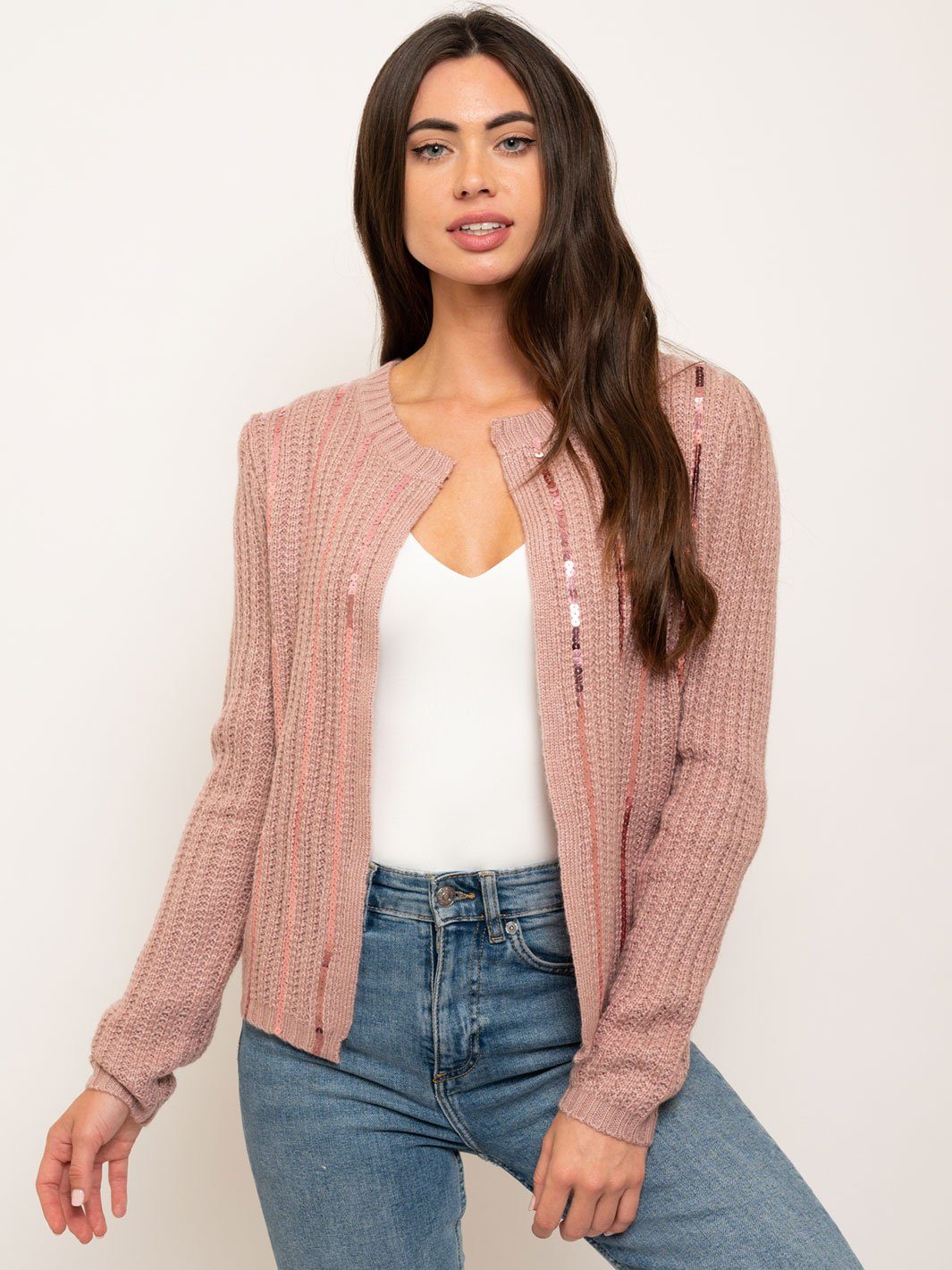 WOMEN'S SEQUIN LINE CARDIGAN SWEATER