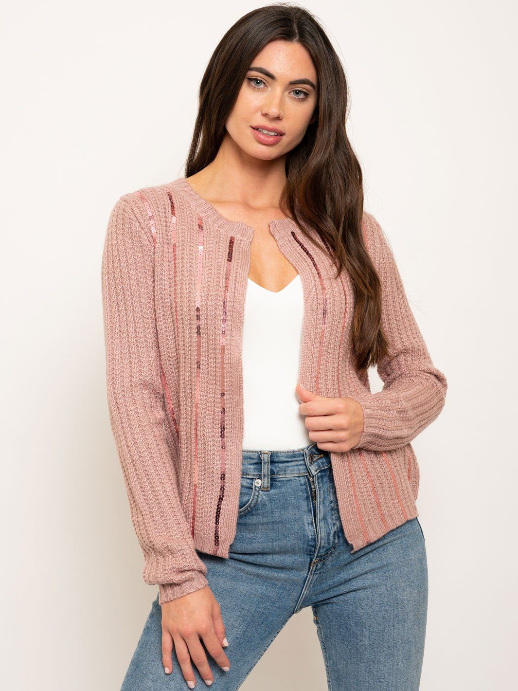 WOMEN'S SEQUIN LINE CARDIGAN SWEATER