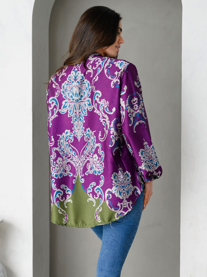 WOMEN'S LONG SLEEVE V-NECK MULTI PRINT TOP