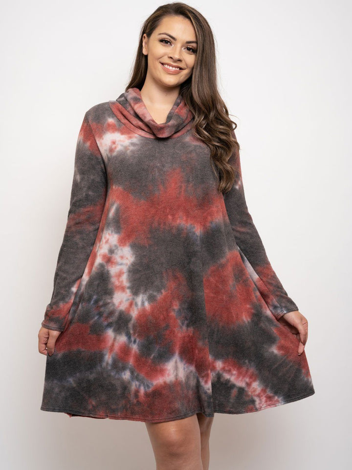 PLUS SIZE TURTLE NECK LONG SLEEVE MINI DRESS