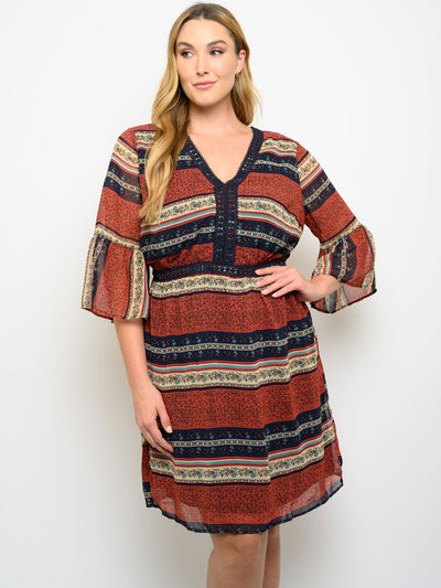 PLUS SIZE FIT AND FLARE MULTI PRINT DRESS