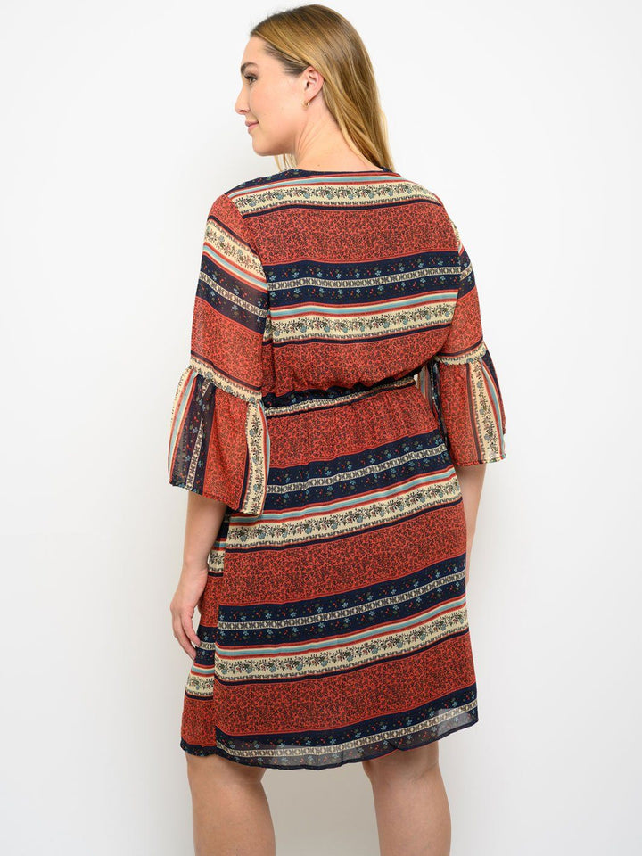 PLUS SIZE FIT AND FLARE MULTI PRINT DRESS
