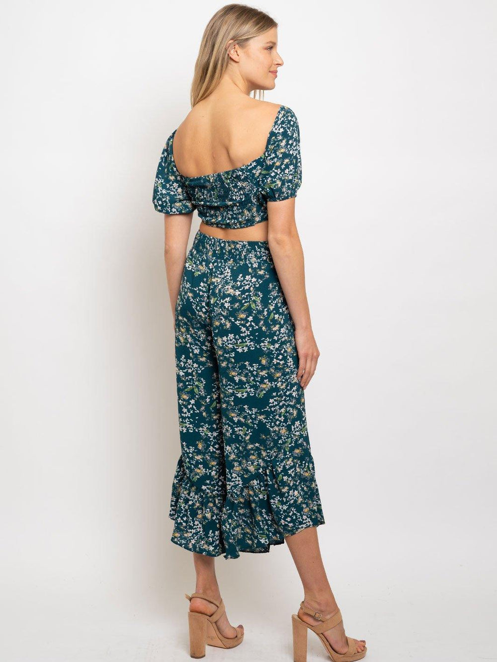 WOMEN'S RUFFLE LEG DETAIL FLORAL PANTS