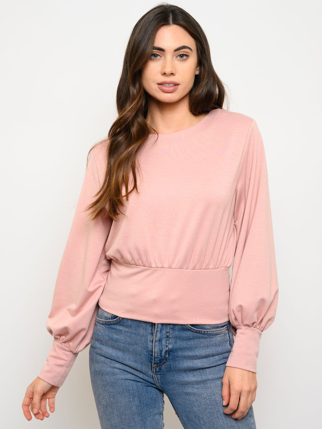 WOMEN'S BOAT NECK PUFF LONG SLEEVE TOP