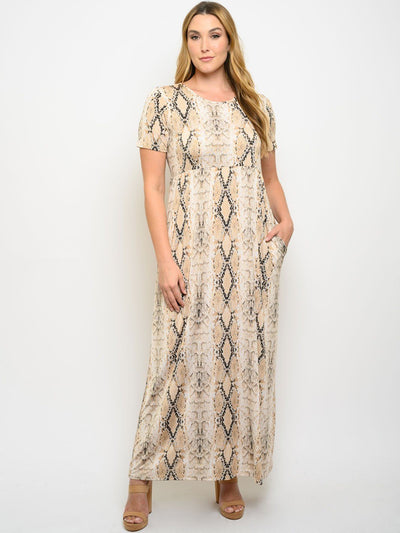 PLUS SIZE SNAKE PRINT WITH POCKETS MAXI DRESS