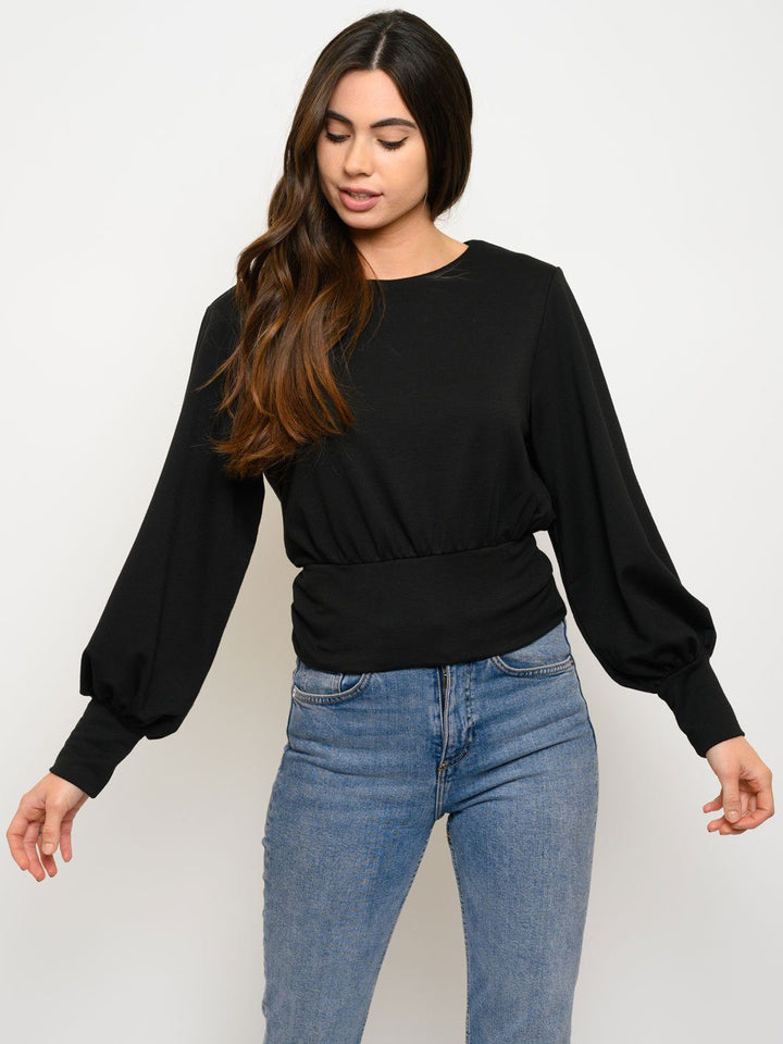WOMEN'S BOAT NECK PUFF LONG SLEEVE TOP