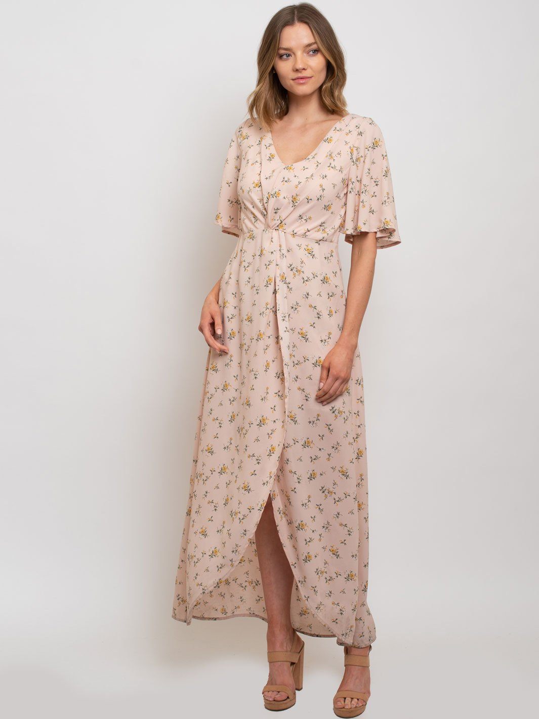 WOMEN'S FRONT TWIST OPEN BACK FLORAL DRESS