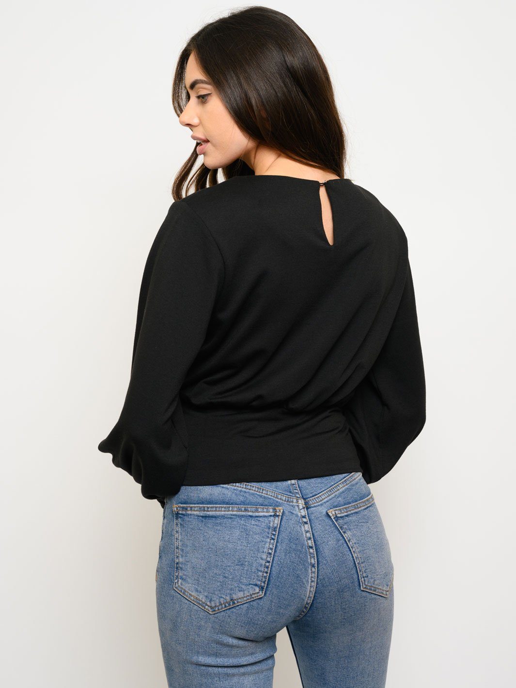 WOMEN'S BOAT NECK PUFF LONG SLEEVE TOP