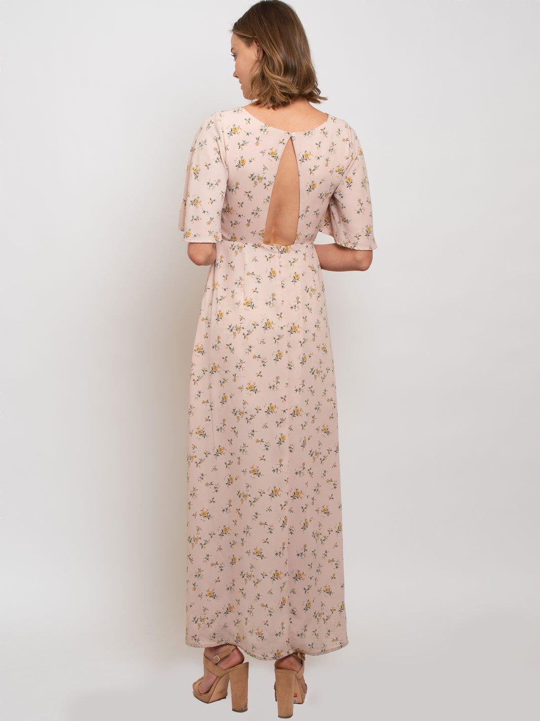 WOMEN'S FRONT TWIST OPEN BACK FLORAL DRESS