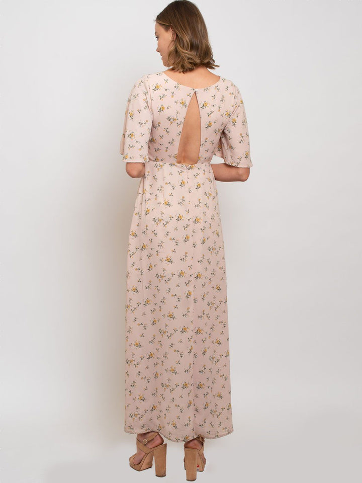 WOMEN'S FRONT TWIST OPEN BACK FLORAL DRESS