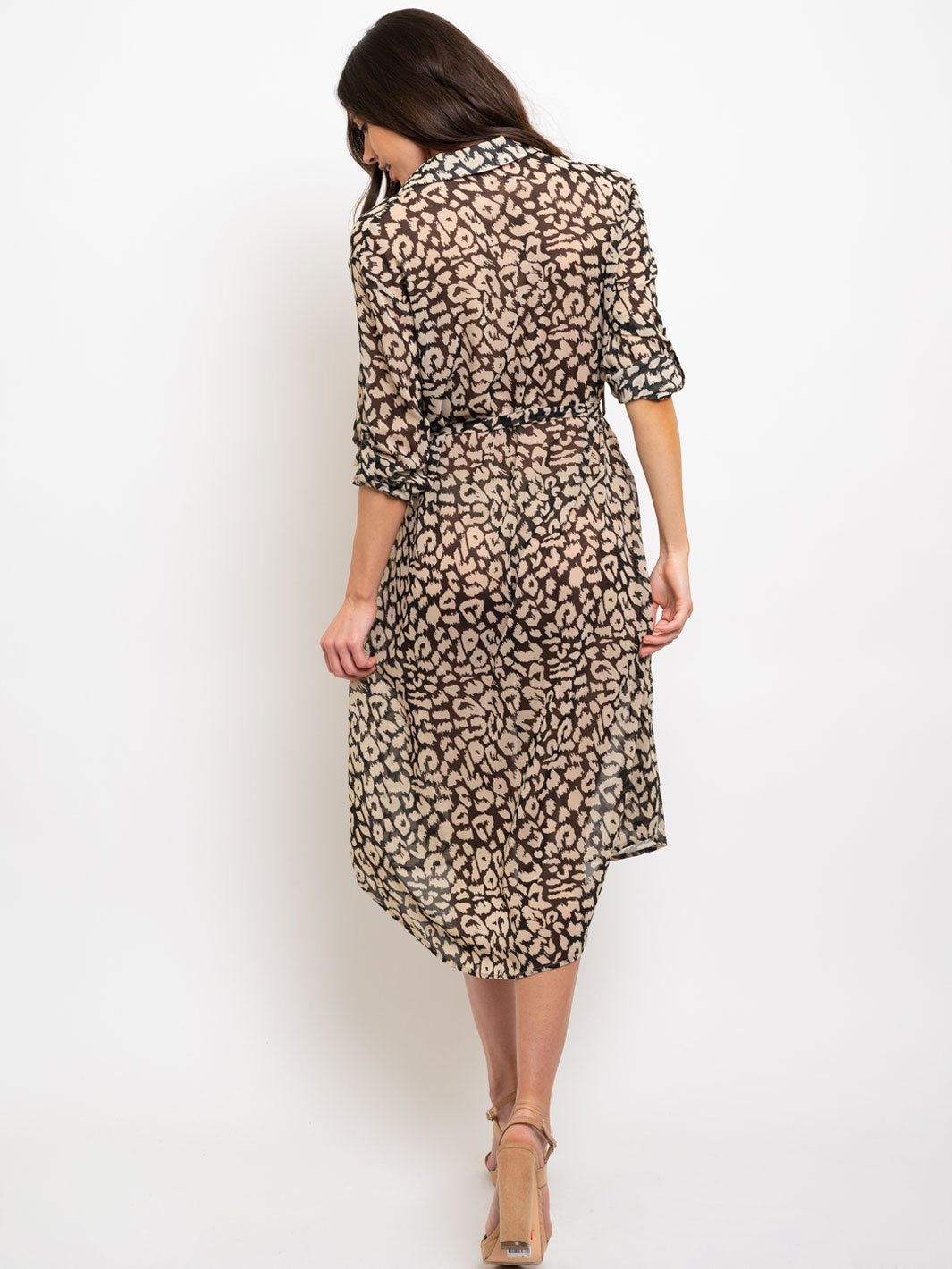 WOMEN'S ANIMAL PRINT BUTTON DOWN MIDI DRESS