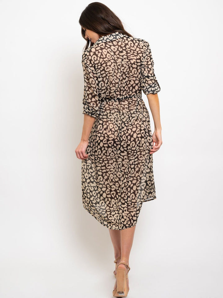 WOMEN'S ANIMAL PRINT BUTTON DOWN MIDI DRESS