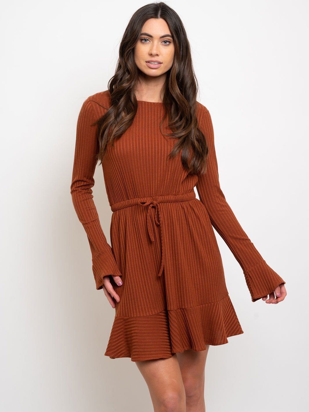 WOMEN'S MINI KNIT RUFFLE HEM DRESS
