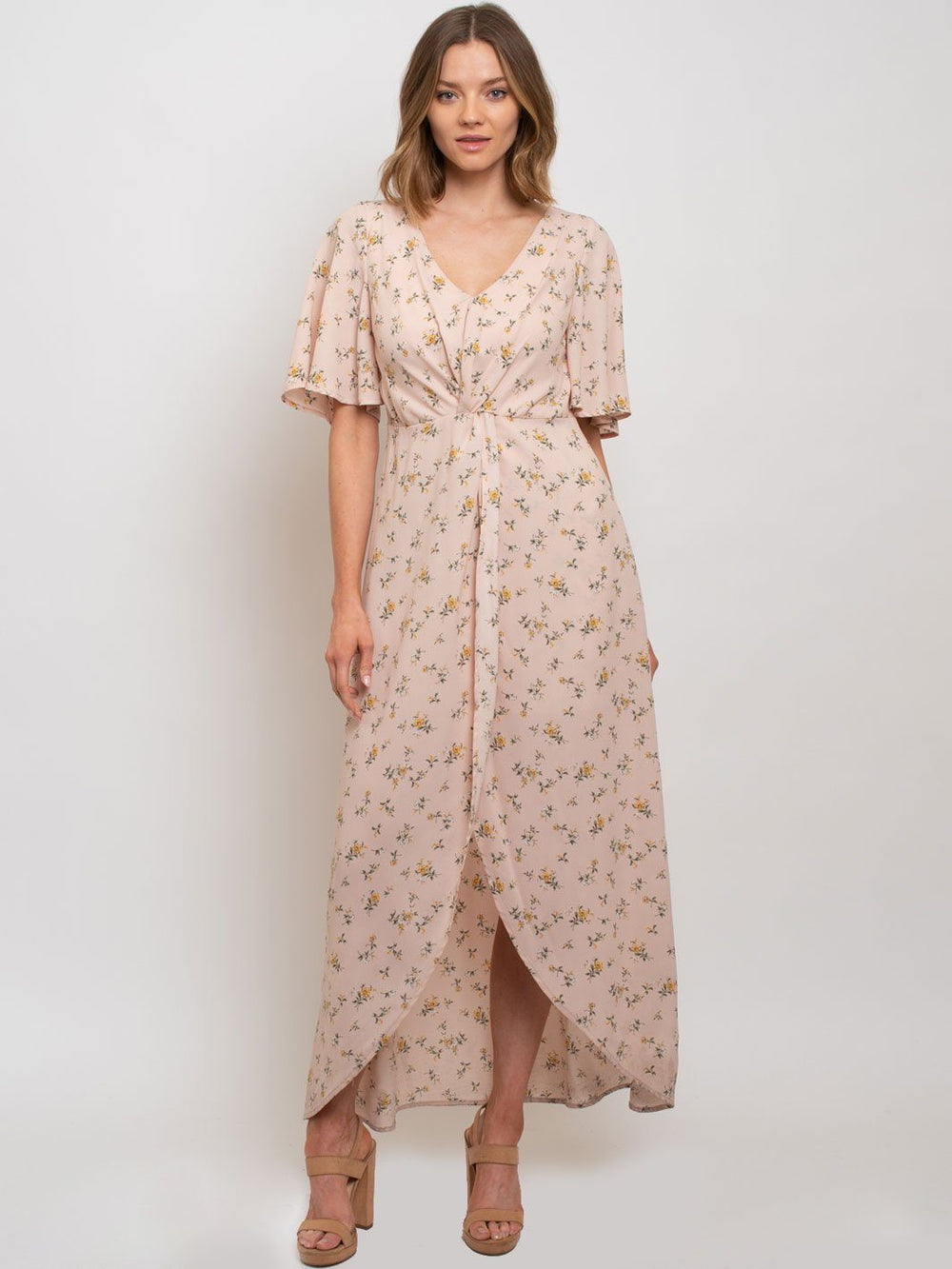 WOMEN'S FRONT TWIST OPEN BACK FLORAL DRESS