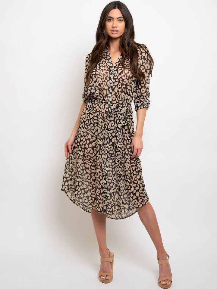 WOMEN'S ANIMAL PRINT BUTTON DOWN MIDI DRESS