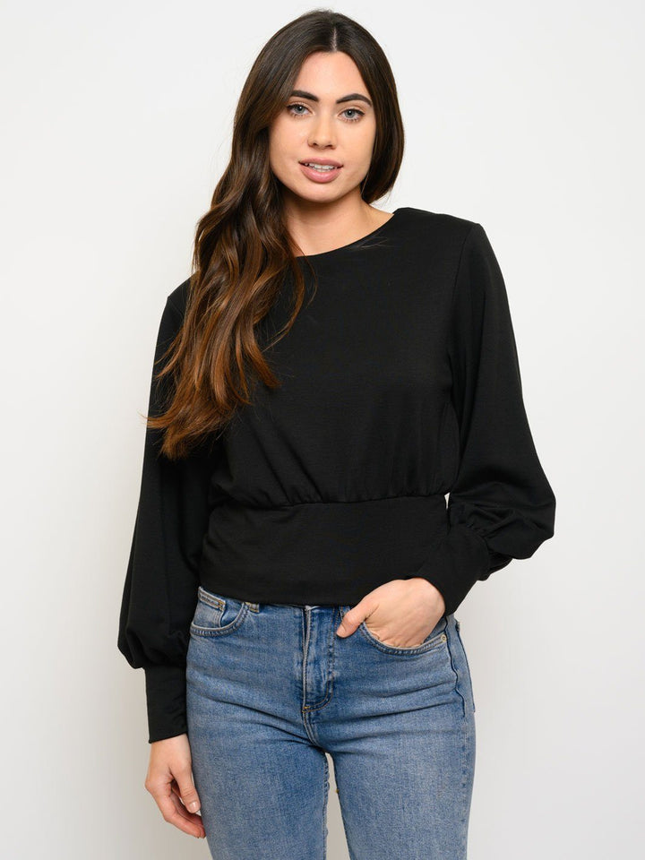 WOMEN'S BOAT NECK PUFF LONG SLEEVE TOP