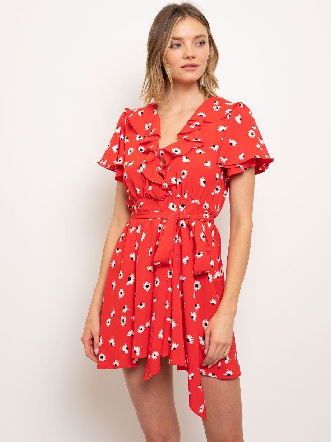 WOMEN'S FLORAL RUFFLE DETAIL MINI DRESS