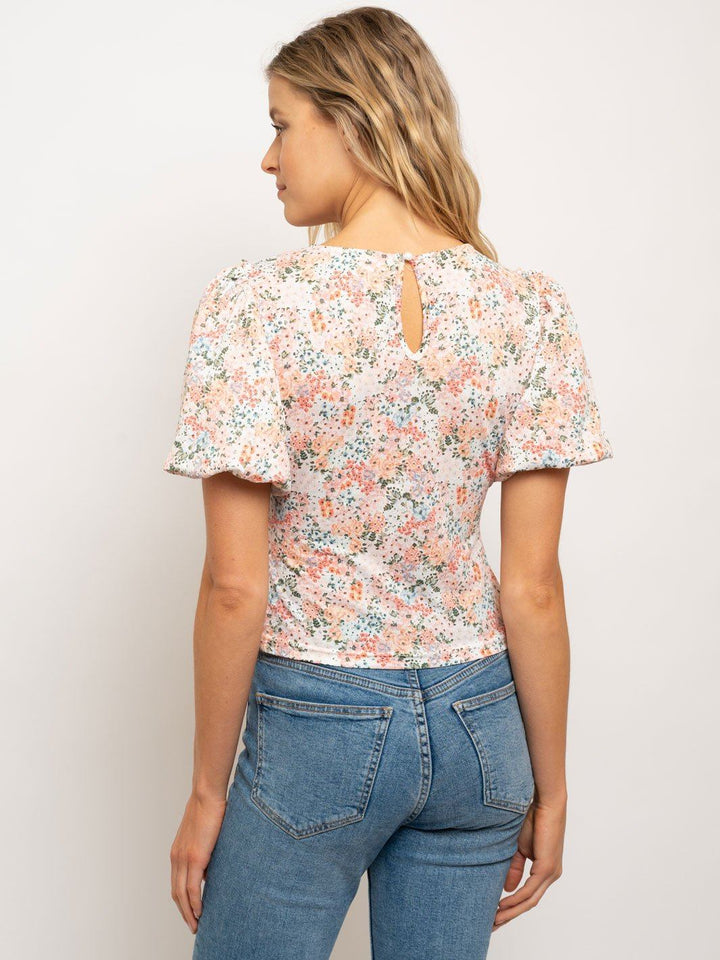 WOMEN'S PUFFED SLEEVE CREW NECK TOP