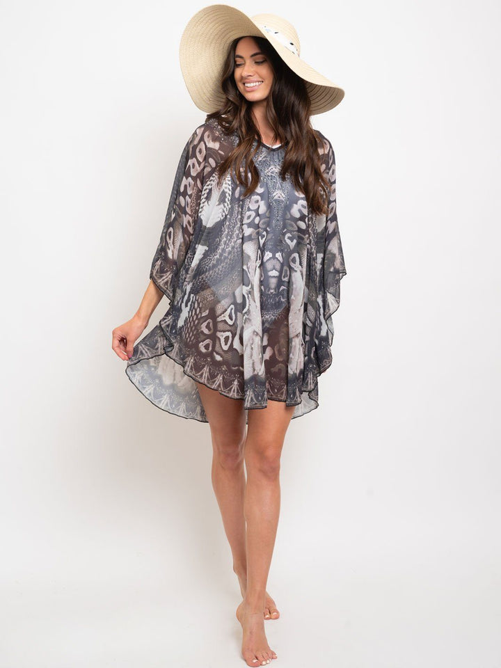 WOMEN'S BLACK BROWN RHIMESTONES TUNIC TOP