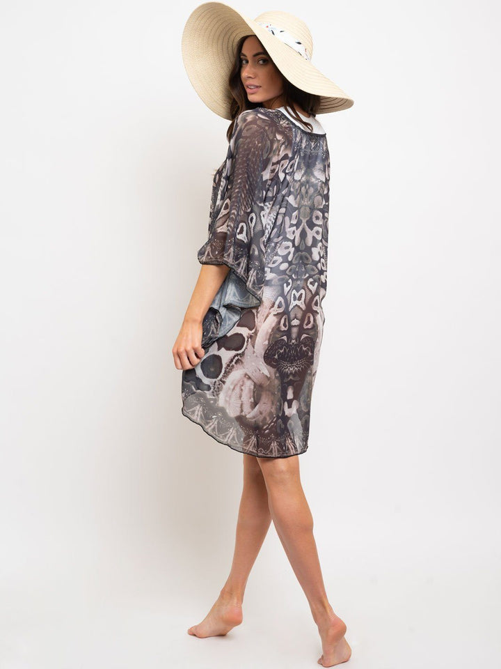 WOMEN'S BLACK BROWN RHIMESTONES TUNIC TOP