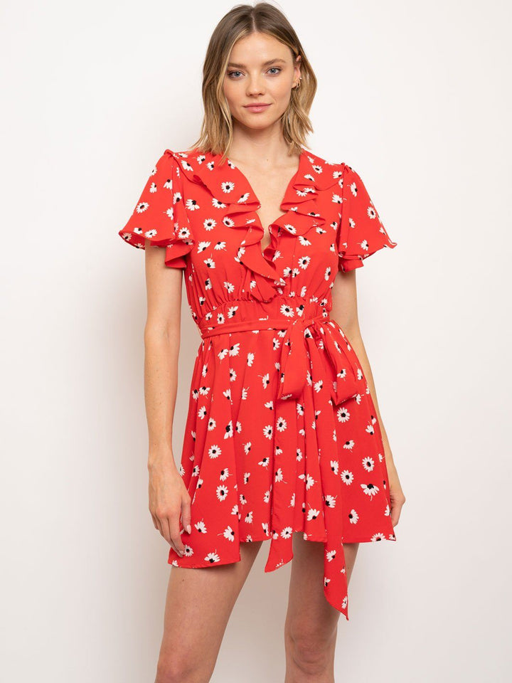 WOMEN'S FLORAL RUFFLE DETAIL MINI DRESS