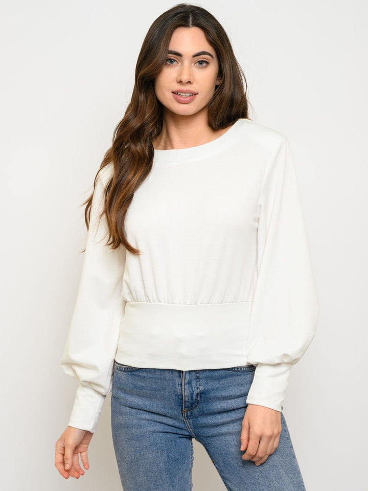 WOMEN'S BOAT NECK PUFF LONG SLEEVE TOP