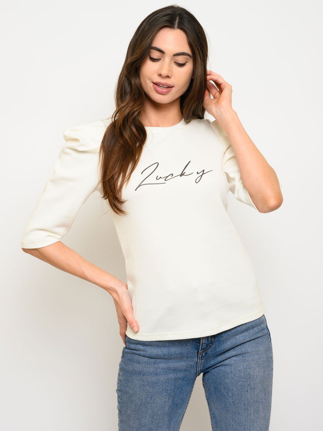 WOMEN'S 3/4 PUFF SLEEVE GRAPHIC TOP