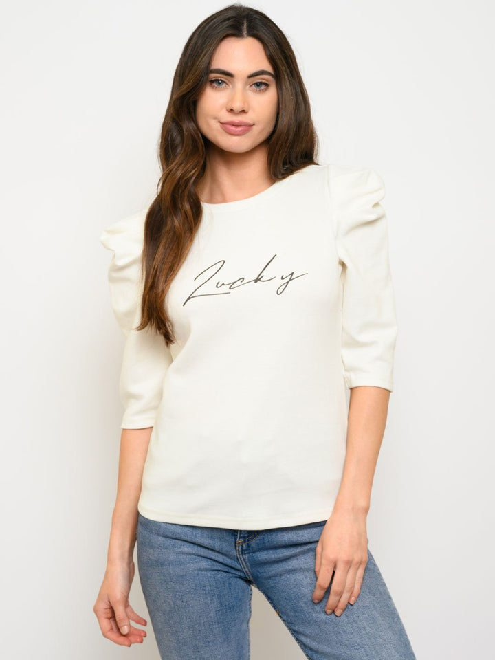 WOMEN'S 3/4 PUFF SLEEVE GRAPHIC TOP