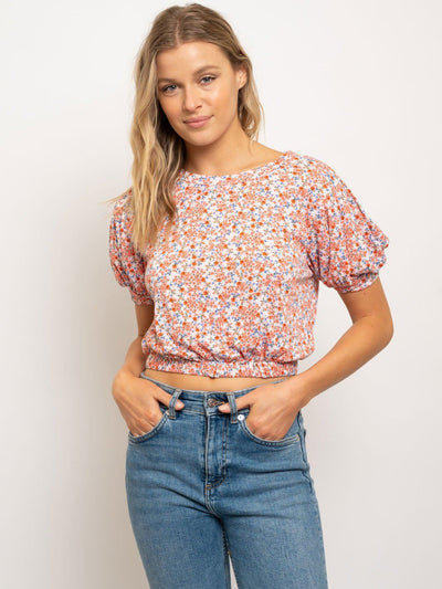 WOMEN'S PUFFED SLEEVE CROP TOP