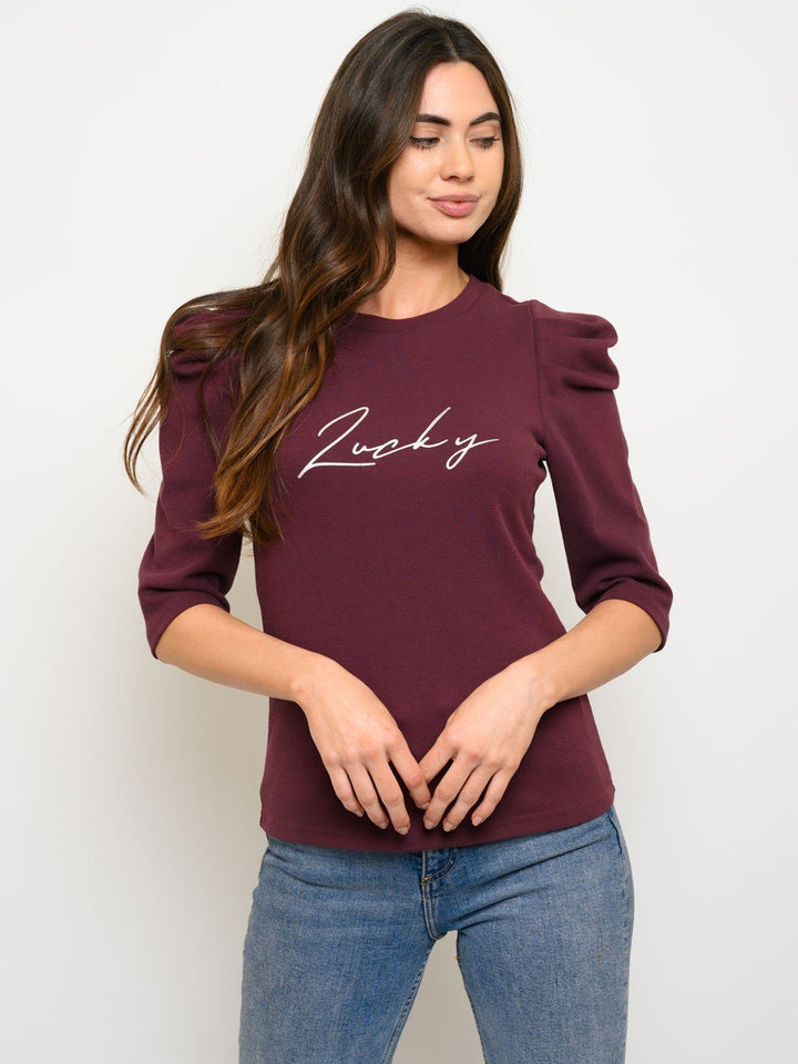WOMEN'S 3/4 PUFF SLEEVE GRAPHIC TOP