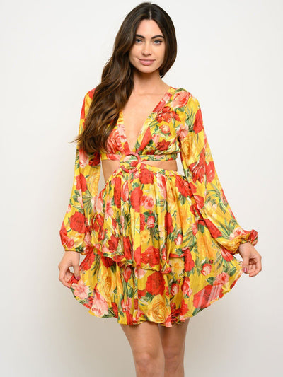 WOMEN'S FLORAL LACE BACK DRESS