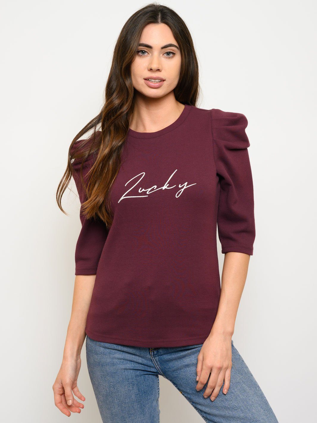 WOMEN'S 3/4 PUFF SLEEVE GRAPHIC TOP