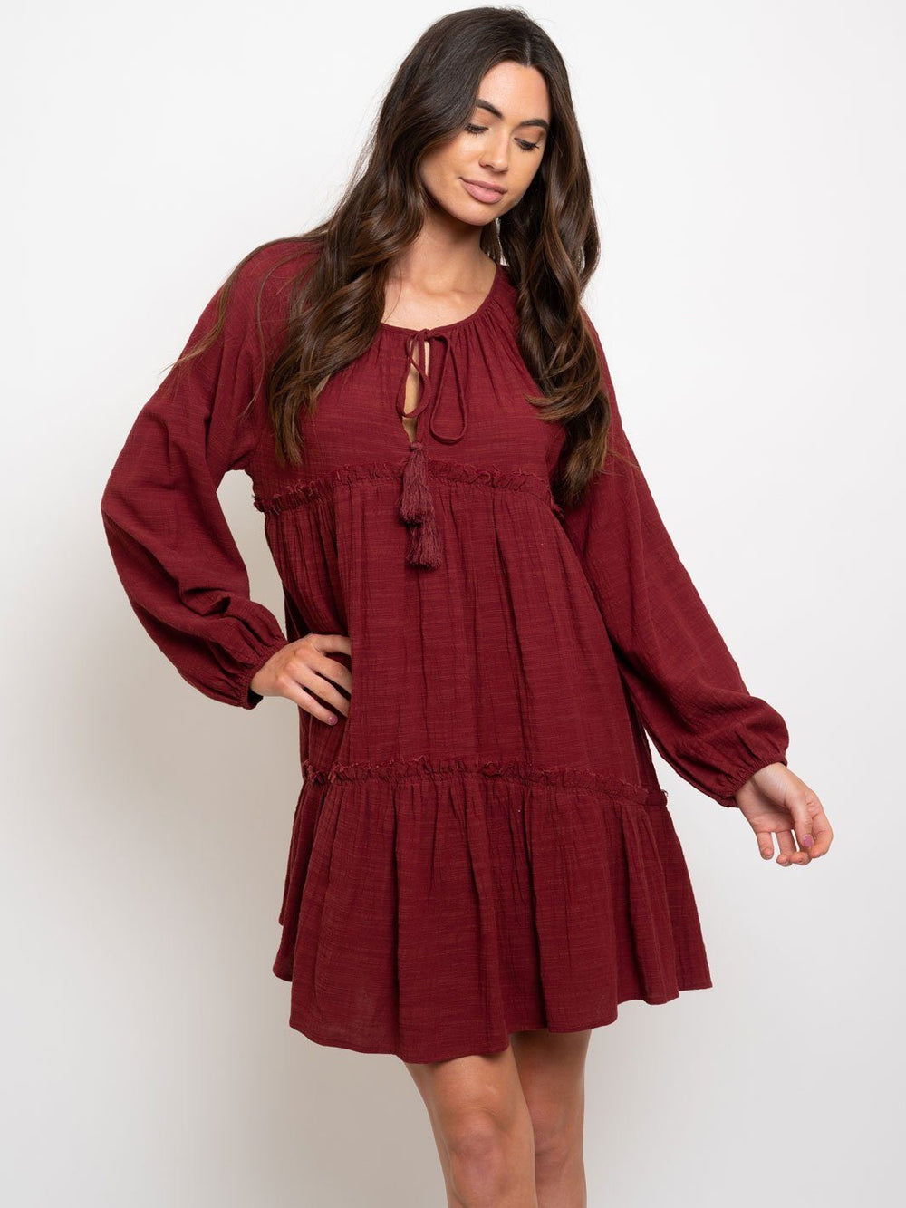 WOMEN'S FLOWY LONG SLEEVE MIDI DRESS