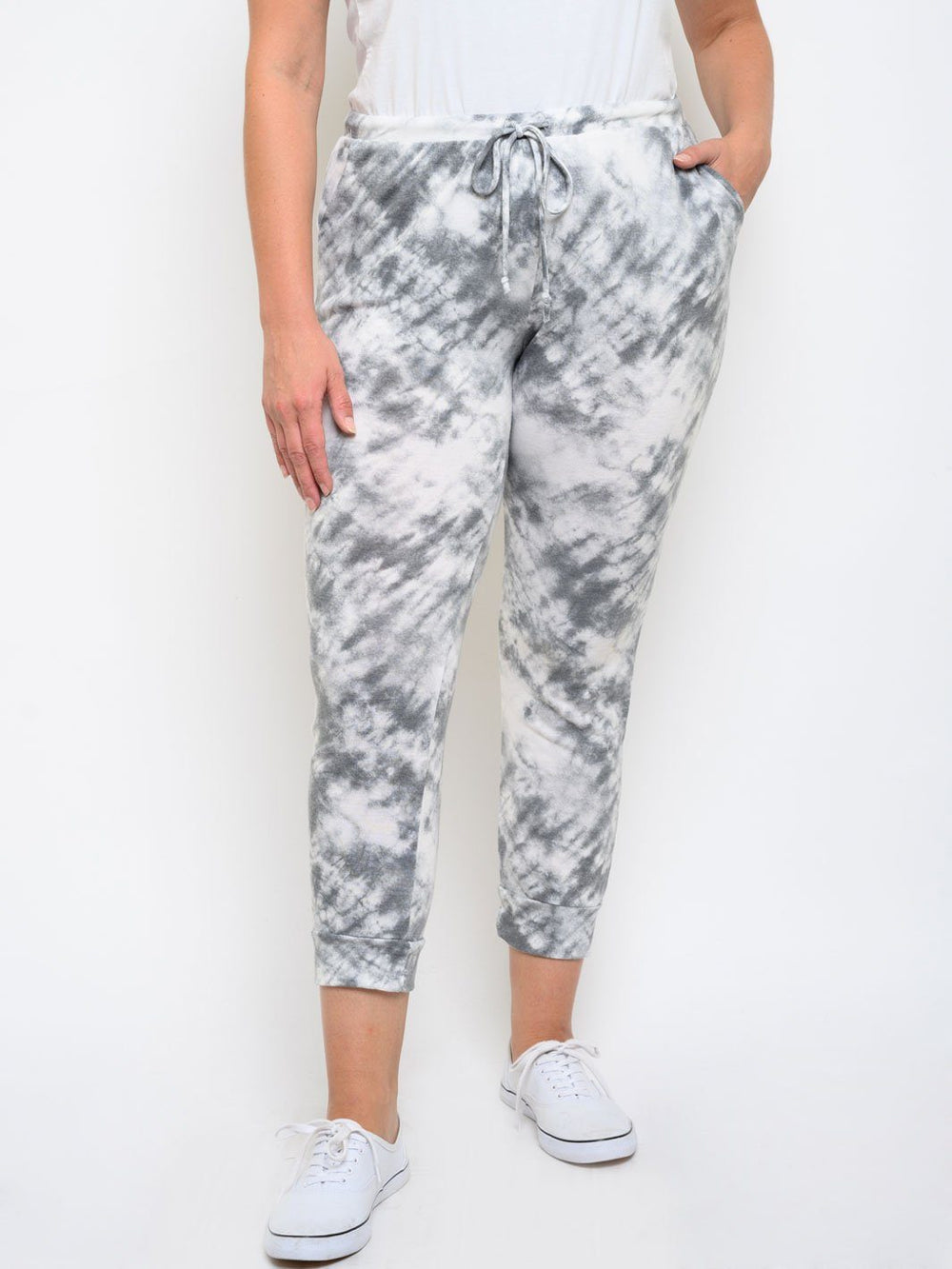 PLUS SIZE TIE DYE FRONT TIE PANTS
