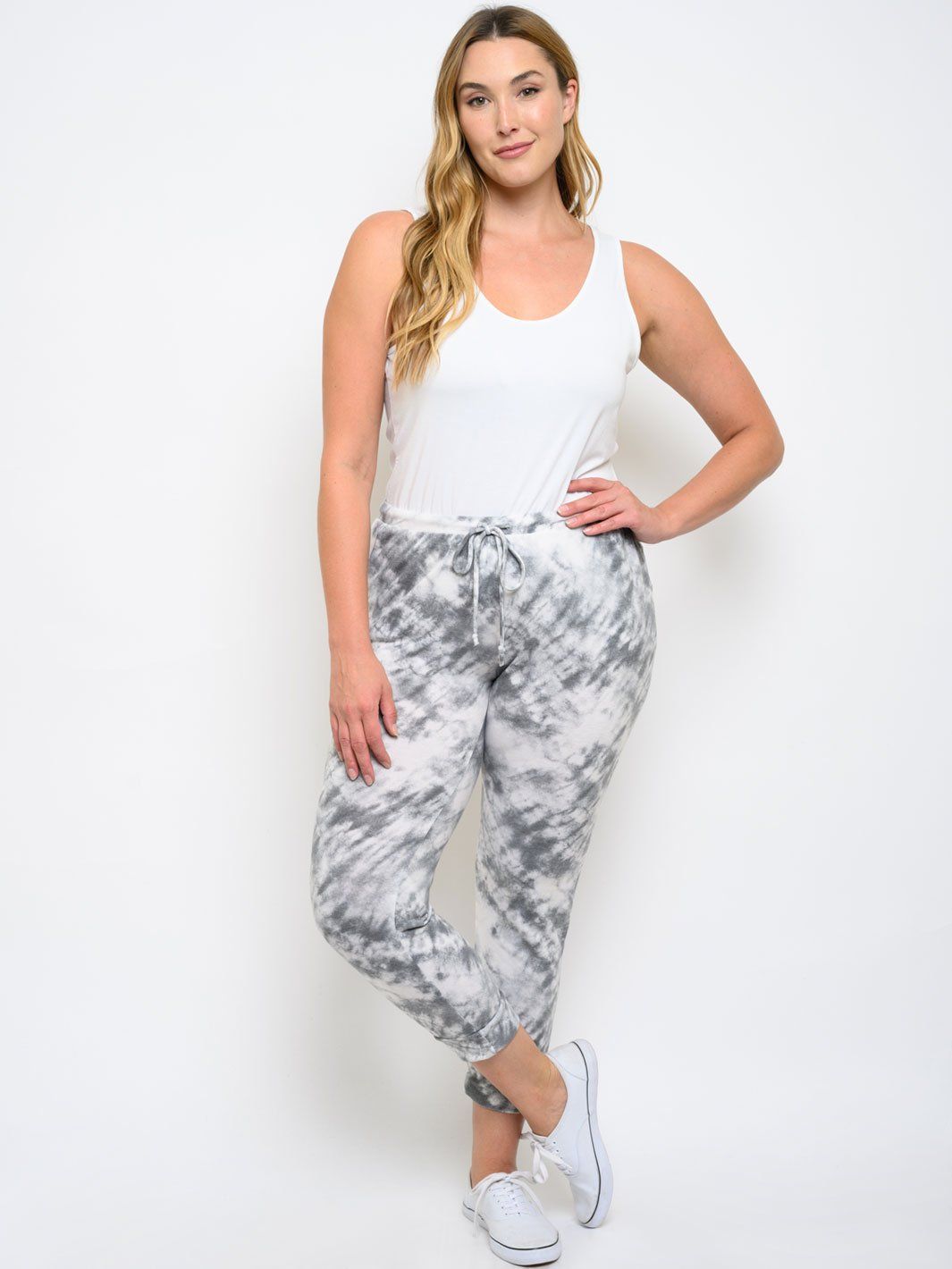 PLUS SIZE TIE DYE FRONT TIE PANTS