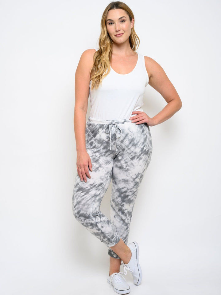 PLUS SIZE TIE DYE FRONT TIE PANTS