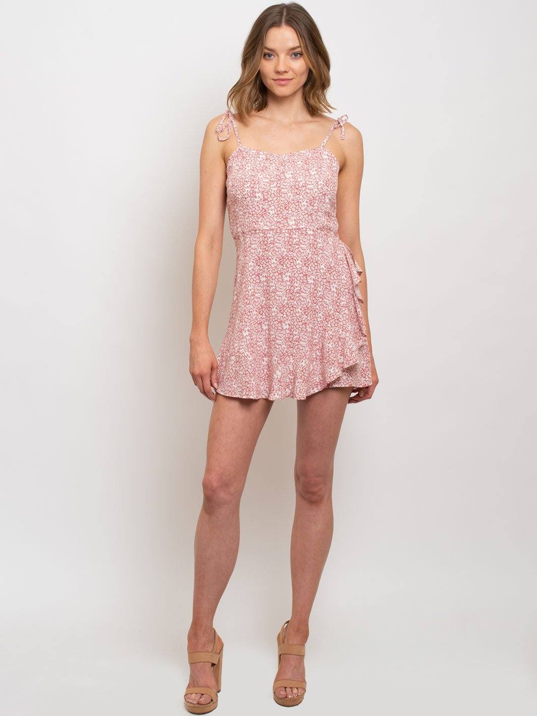 WOMEN'S FLORAL RUFFLE SLEEVELESS ROMPER