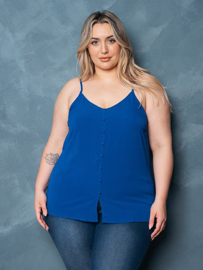 PLUS SIZE SLEEVELESS V-NECK BUTTONS DETAILED TANK TOP