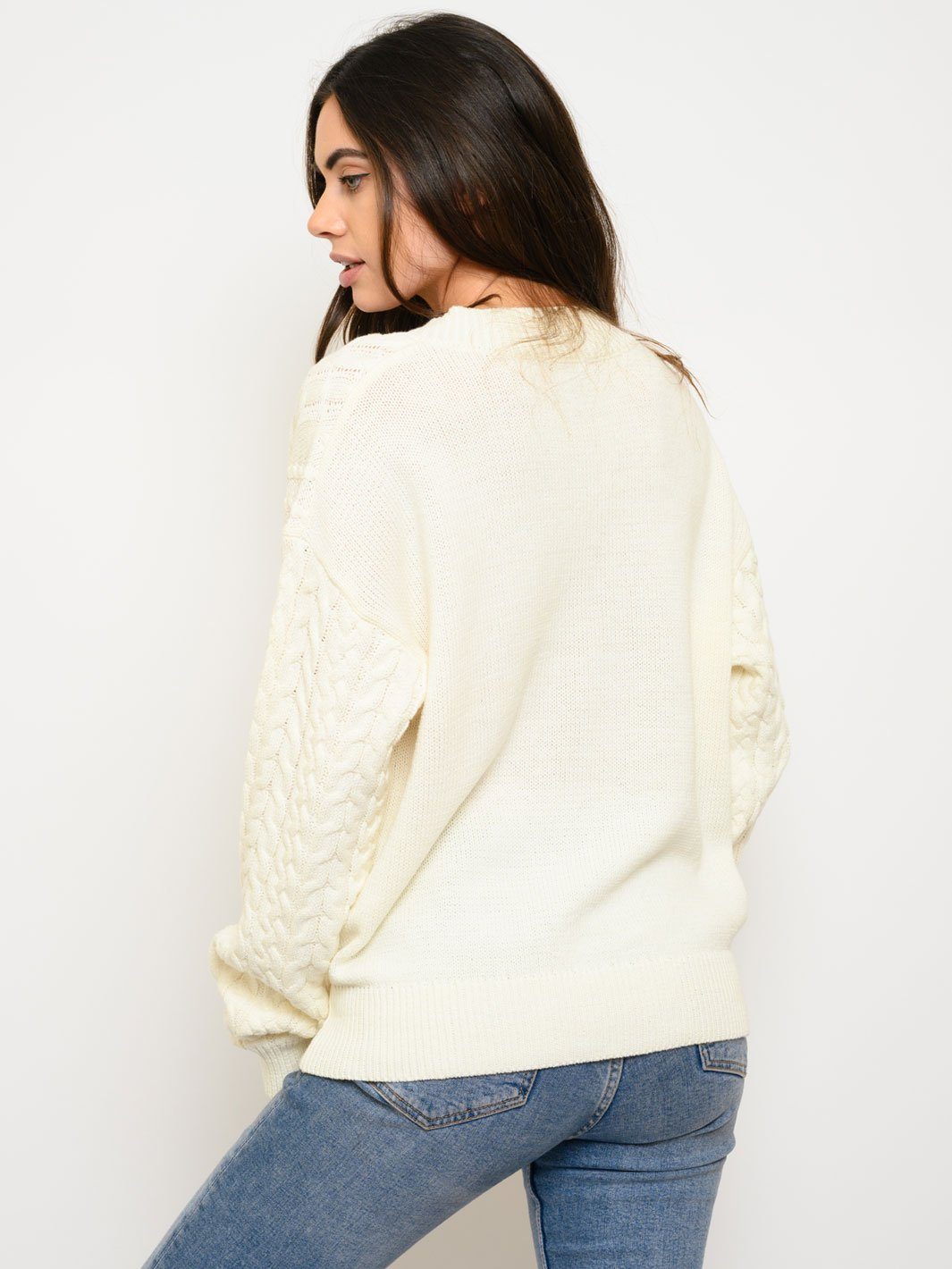 WOMEN'S LONG SLEEVE CABLE KNIT V-NECK SWEATER