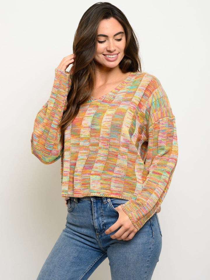 WOMEN'S MULTI COLOR V-NECK SWEATER