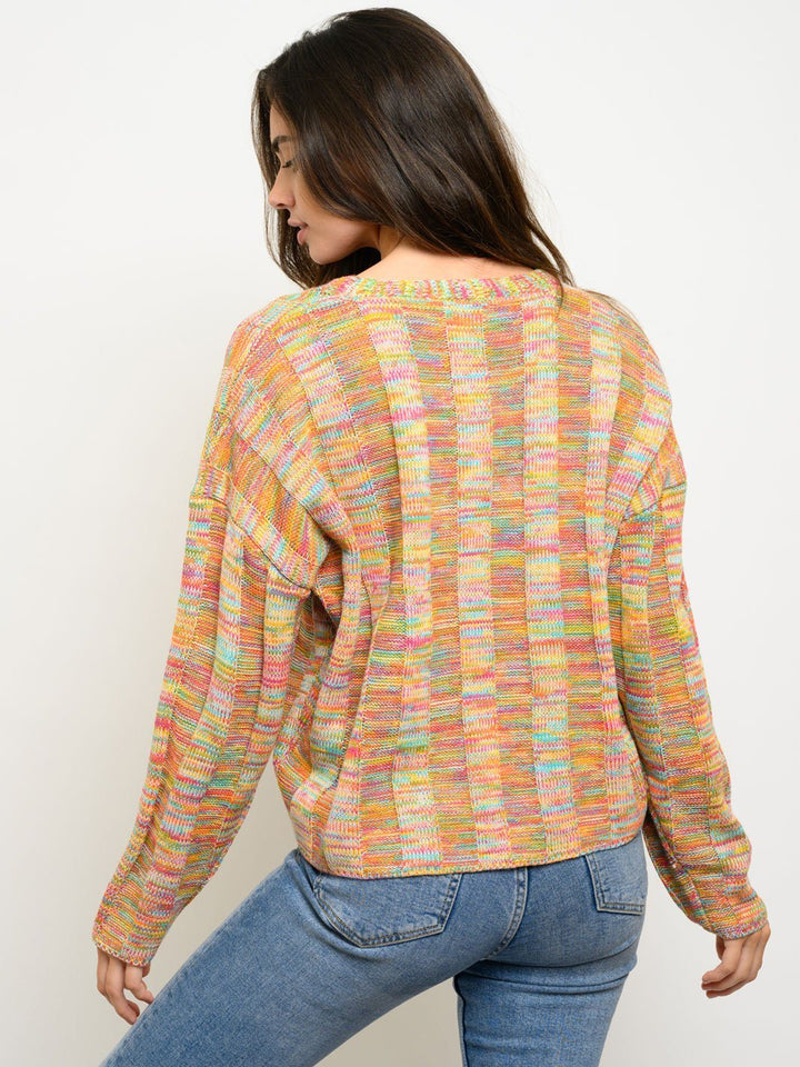 WOMEN'S MULTI COLOR V-NECK SWEATER