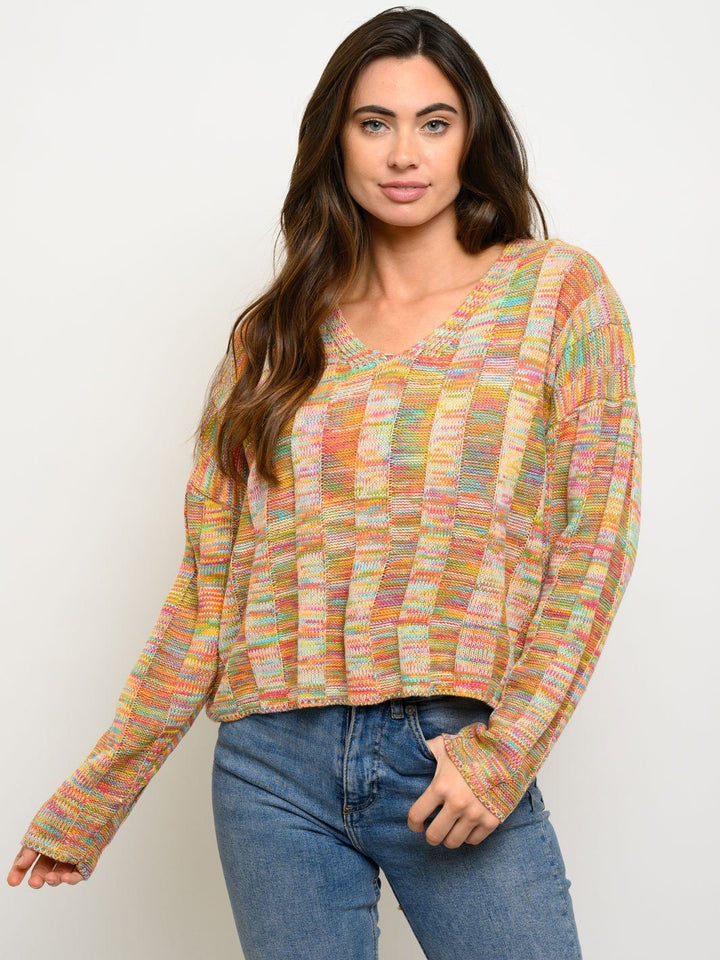 WOMEN'S MULTI COLOR V-NECK SWEATER